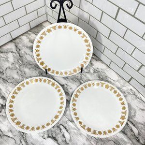 Vintage Corelle Livingware 1970's Butterfly Gold Set of 3 Luncheon Plates 8.5"